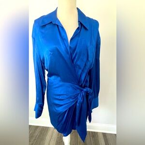 Zara Blue Wrap dress with Notched Collar